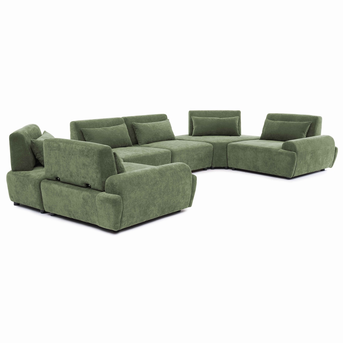 Modulaire 6-zits hoekbank met verstelbare rugleuning 462 cm groen, L 462 x l 231 x h 82 cm Oviala