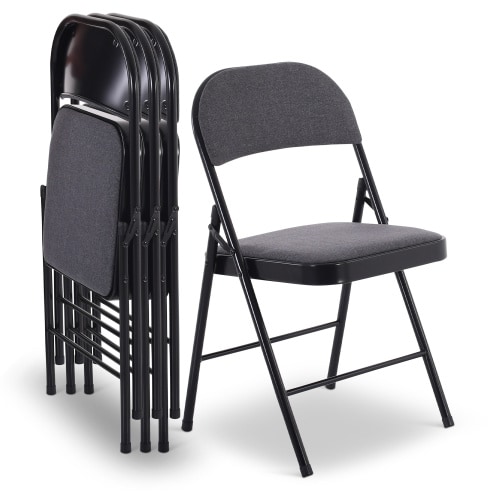 Klappstuhl 4er-Set, klappbarer Gästestuhl, gepolstert, stabil und bequem, Belastbarkeit 130 kg, stabiler Metallrahmen, Grau/Schwarz, Raburg Elias