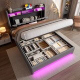 thumbnail of Polsterbett 140x200 cm mit LED-Beleuchtung und Stauraum-Kopfteil–modernes Design und hoher Komfort Grau