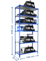 thumbnail of SimonRack Estantería Metálica, 2500x1000x400 mm, 6 Alturas, Bandeja Madera, 150 kg de Punto Flexión, Azul/Madera - Maderclick