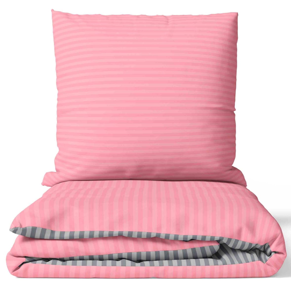 Baumwolle Bettwäsche 155x220 cm Rosa Grau gestreift Wendeseite Reißverschluss 2 tlg