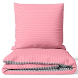 thumbnail of Baumwolle Bettwäsche 155x220 cm Rosa Grau gestreift Wendeseite Reißverschluss 2 tlg