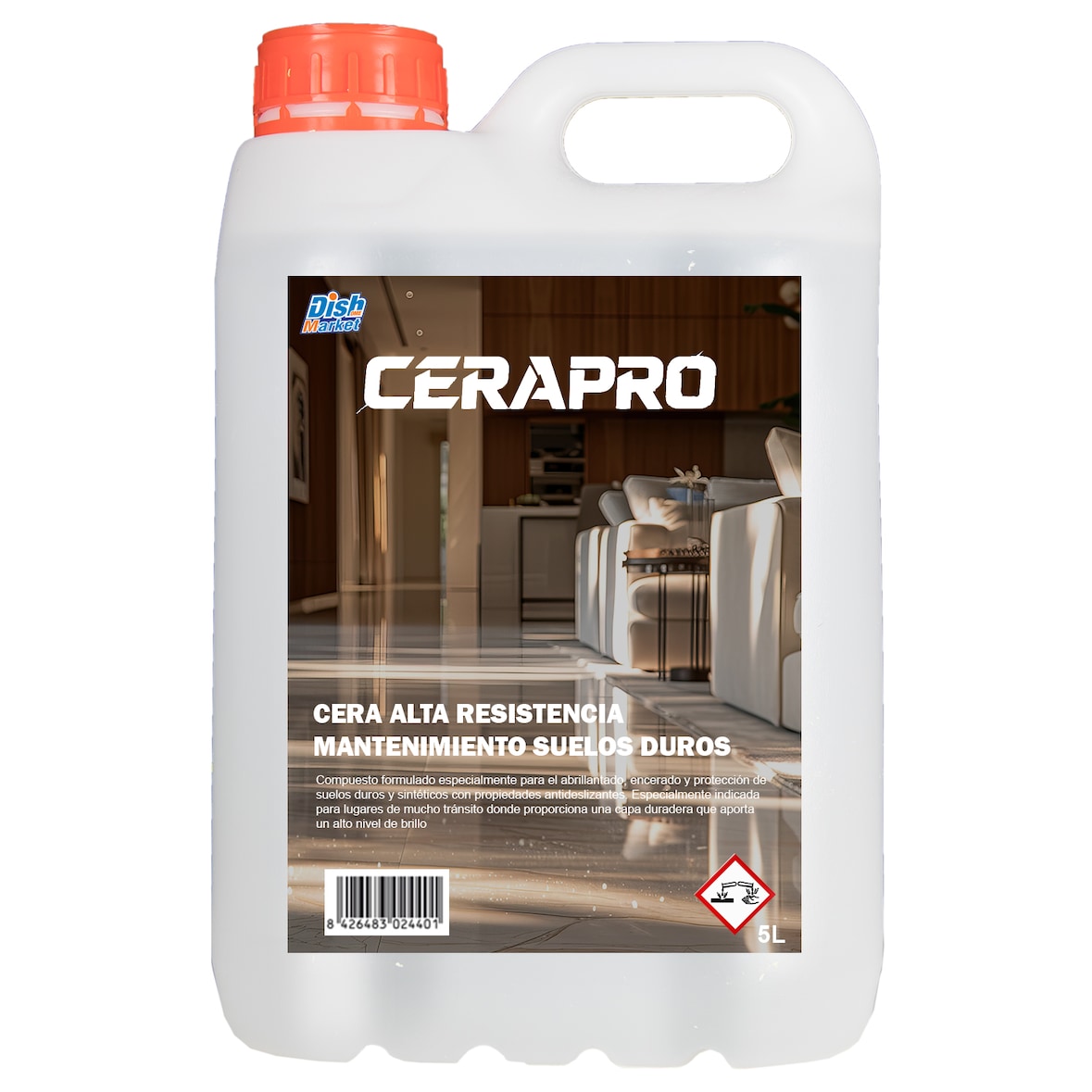 Friegasuelos con cera de alta resistencia y mantenimiento para suelos duros CERAPRO 5 Litros