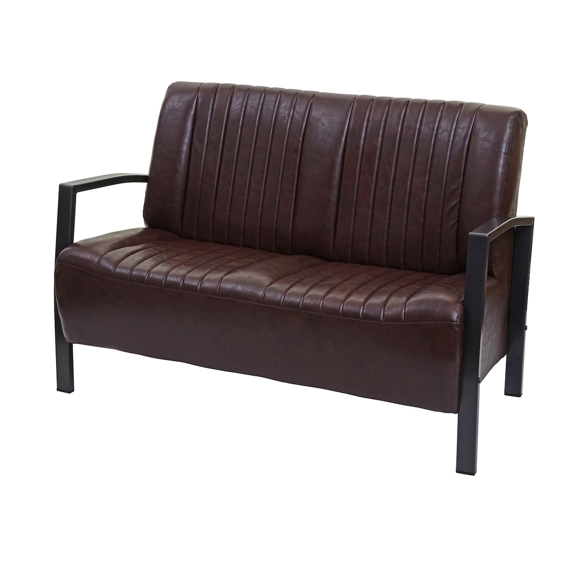 2er Sofa HWC-H10, Couch Zweisitzer, Metall Kunstleder Industrie-Design ~ vintage braun