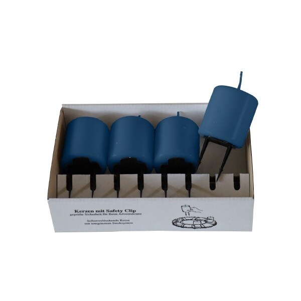 4er Set Adventskerzen mit Safety Clip und Kerzenstecker (Haltekrallen) Petrol Blau 8 x ? 5 cm