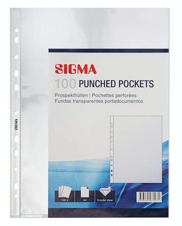 SIGMA Busta a foratura, A4, 60 µ, trasparente, superficie cristallina, plastica, 100 unità