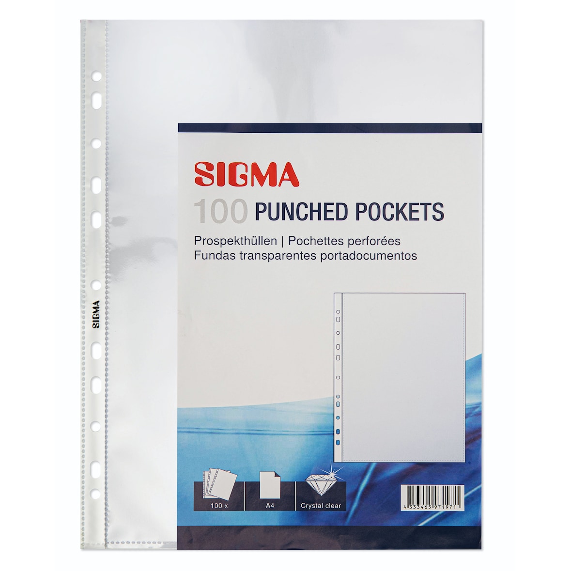 SIGMA Busta a foratura, A4, 60 µ, trasparente, superficie cristallina, plastica, 100 unità