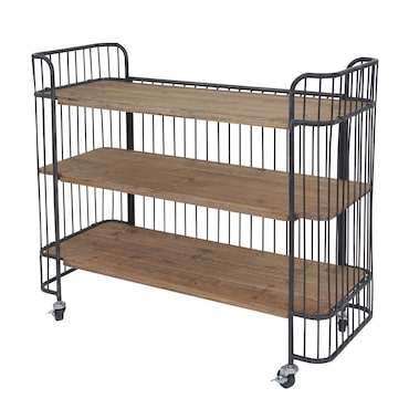 Carro HWC-A43, carro para servir, madera maciza de abeto vintage 84x98x36cm