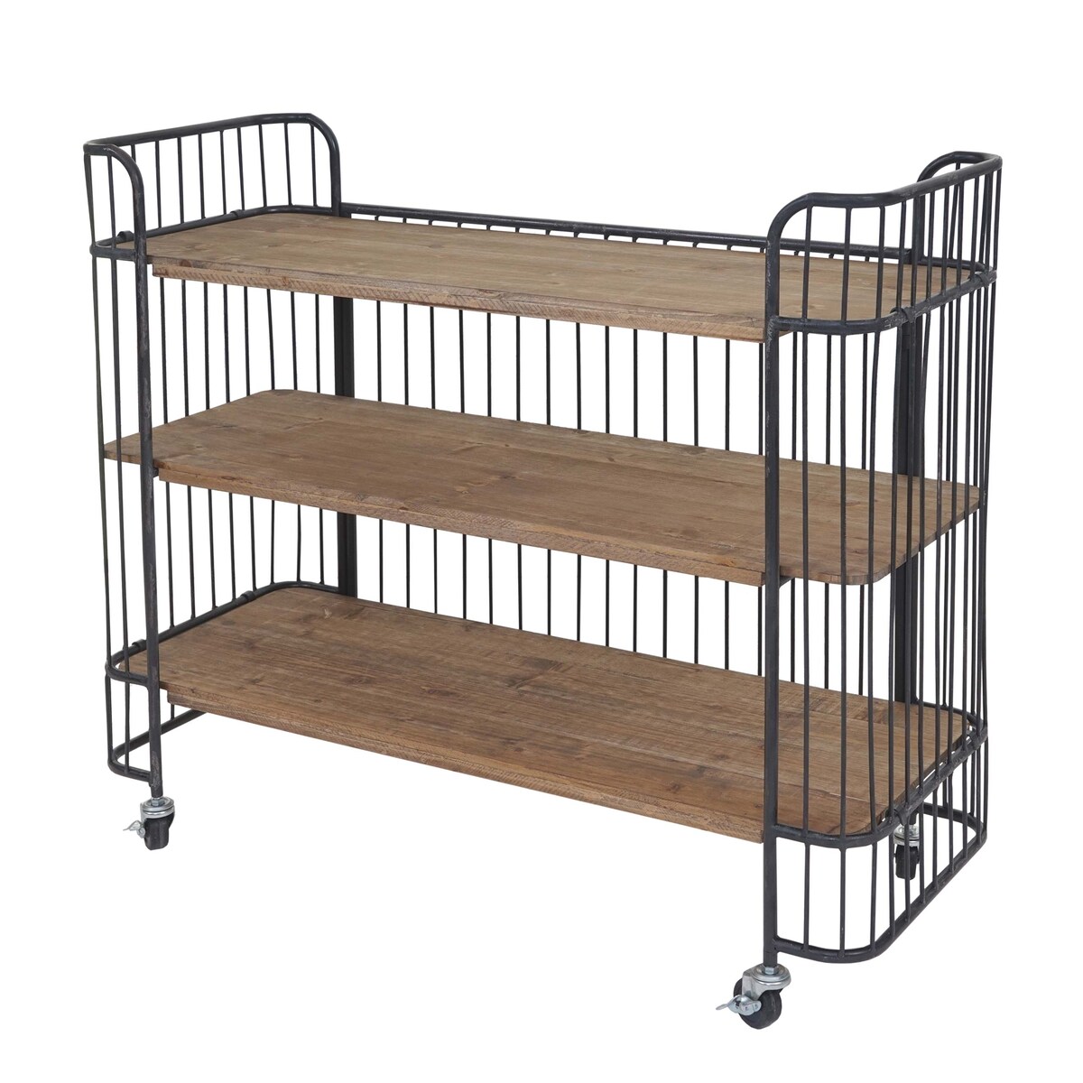 Mendler Rollwagen HWC-A43, Rollregal Servierwagen, Tanne Holz massiv Vintage 84x98x36cm