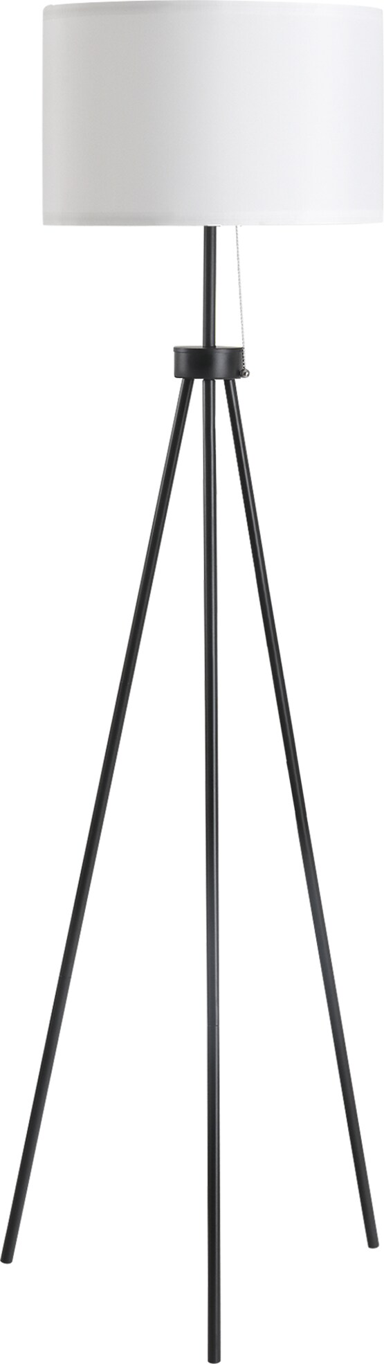 Stehlampe Standleuchte E27 Schwarz 37x37x152 cm mit Stativdesign 3 m Kabel Pedalschalter Stahlrahmen und klassischem Lampenschirm