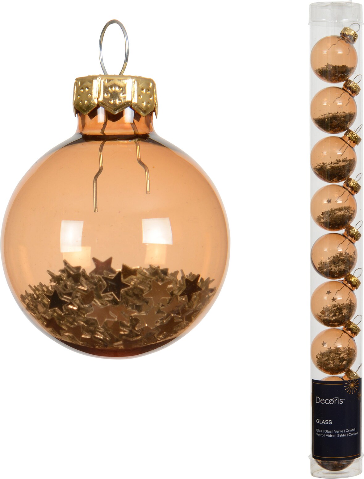 9 Weihnachtskugeln Glas mit Sternen gefüllt 3cm kleine Christbaumkugeln Weihnachtsbaumkugeln Christbaumschmuck Weihnachtsbaumdeko Brandy transparent