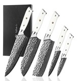 thumbnail of Wakoli Perle Blanche 5er Messerset mit Messerblock I Damaststahl 67 Lagen VG10 & G10-Griff (9-20 cm) | Luxuriöse Küchenmesser