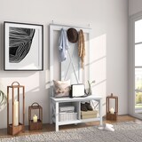 thumbnail of HOMCOM perchero con zapatero de madera perchero con banco incluye 2 estantes y 3 ganchos para colgar ropas bolsos para recibidor 80,5x40x168 cm