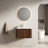 thumbnail of Badezimmer-Waschtisch 37x60x46 Roma Travertin Becken Sperrholzschrank Soft-Close LED Vormontiert Walnuss