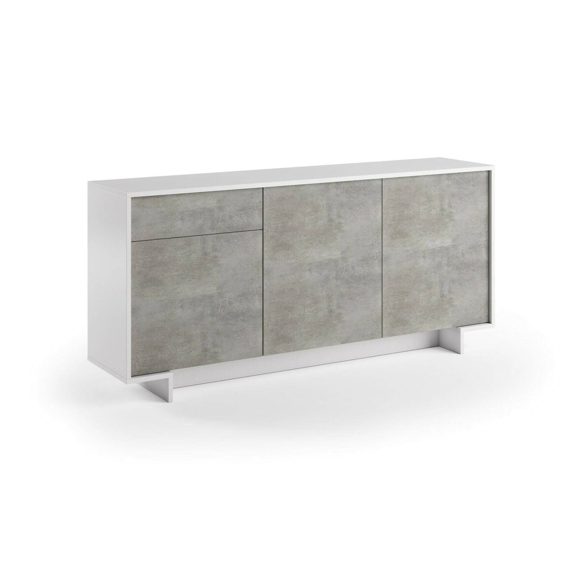 Dmora Credenza Davallon, Madia da salotto, Buffet da soggiorno a 3 ante e 1 cassetto, 100% Made in Italy, 170x42h78 cm, Bianco e Cemento
