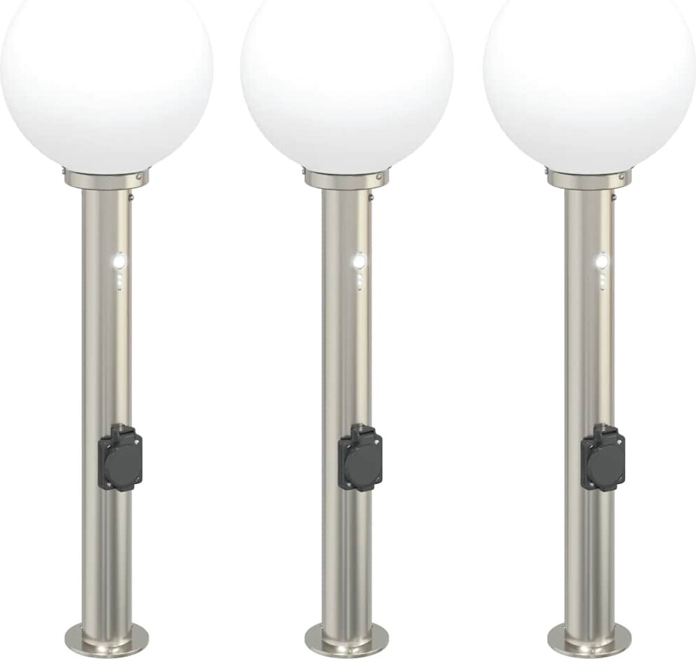 vidaXL Pollerleuchten mit Sensor&Steckdose 3 Stk. 80 cm Edelstahl IP44
