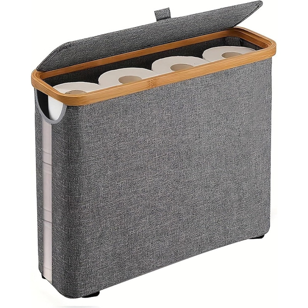 Cesta para Papel Higiénico de Bambú con Tapa COSHANO,  Almacenamiento para 12 Rollos, 30L Gris