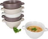 thumbnail of 6x Sandy Suppentasse 450ml mit Henkeln Suppenterrine stapelbar Beige Braun Weiß