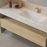 thumbnail of Wandhängendes Badezimmermöbel-Set mit Sinterstein-Waschbecken, Spiegel, Unterschrank und Ablaufgarnitur 120×55 cm【RWR208-120】