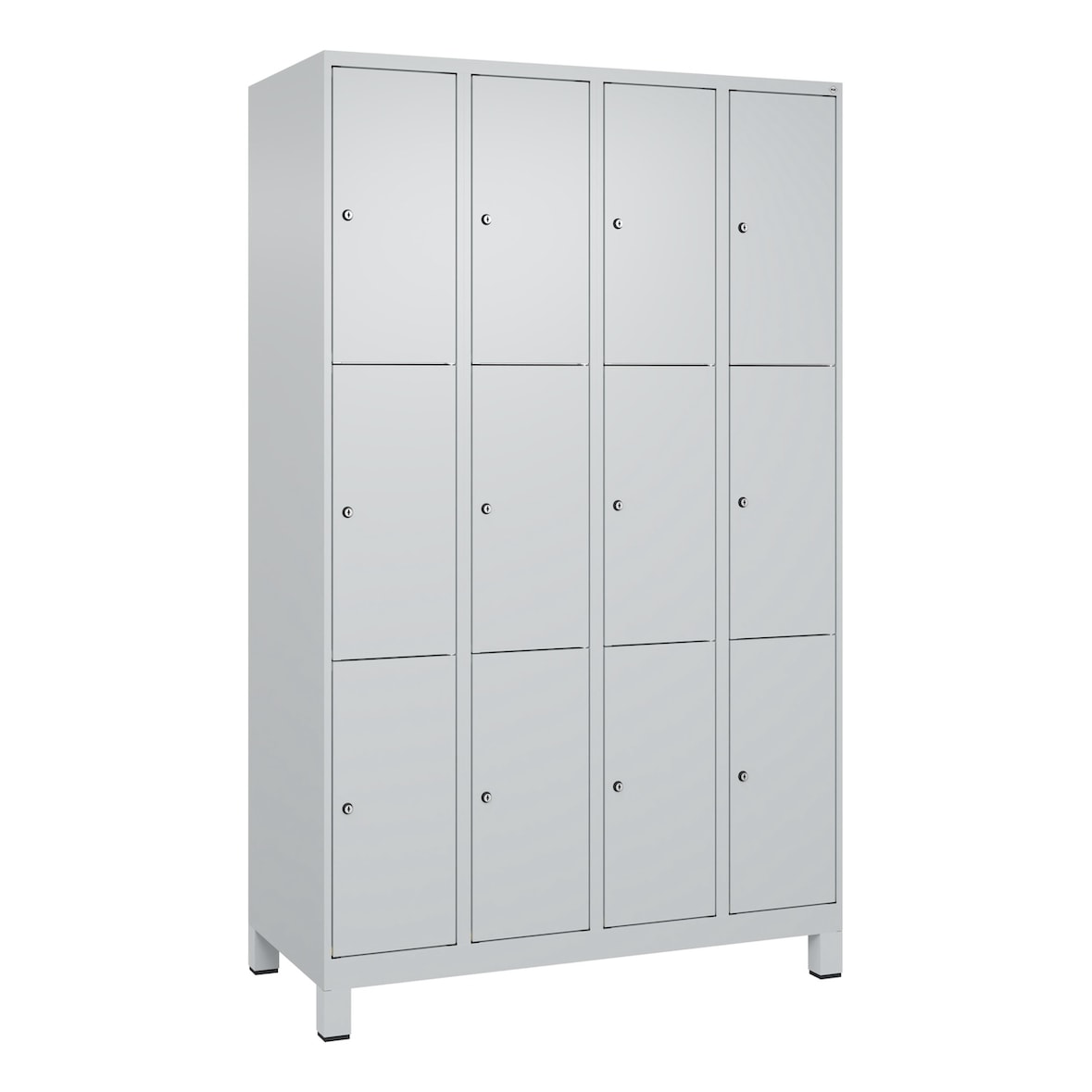 C+P Schließfachschränke Classic PLUS, Füßen, 12 schmale Abteile, HxBxT 195x120x50cm, Zylinderschloss, Hellgrau/Hellgrau von PROREGAL