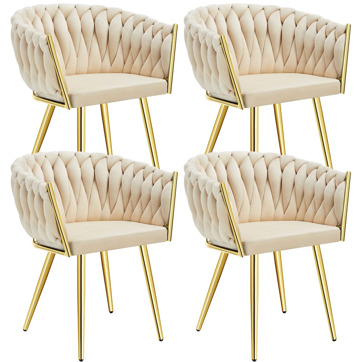 tectake Conjunto de cadeiras ASTANO veludo, design de nó - Conjunto de 4 cor de areia/dourado