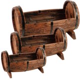 thumbnail of Holz-Pflanzfässer 3er-Set Blumentopf Pflanzkasten Pflanzschale Blumenkasten Deko Braun