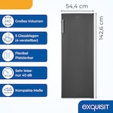thumbnail of Exquisit Vollraum-Kühlschrank ohne Gefrierfach, 242 Liter, 5 Ablagen, 4 Türablagen, Türanschlag wechselbar, 55 cm Breite, KS320-V-H-040E inoxlook-az