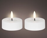 thumbnail of 2 LED Teelichter 6,5x5cm Plastikkerzen Outdoorkerze Timer Flammenlose Teelichtkerzen Warmweiß Tischkerzen Dekokerzen Kerzen Timerfunktion Weiß