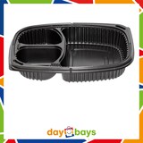 thumbnail of DayBays 1600 Stk. Mikrowellen Menüschale Cookipack 3-geteilt 1250 cc 255x190x45 mm PP Schwarz mit transparentem Deckel