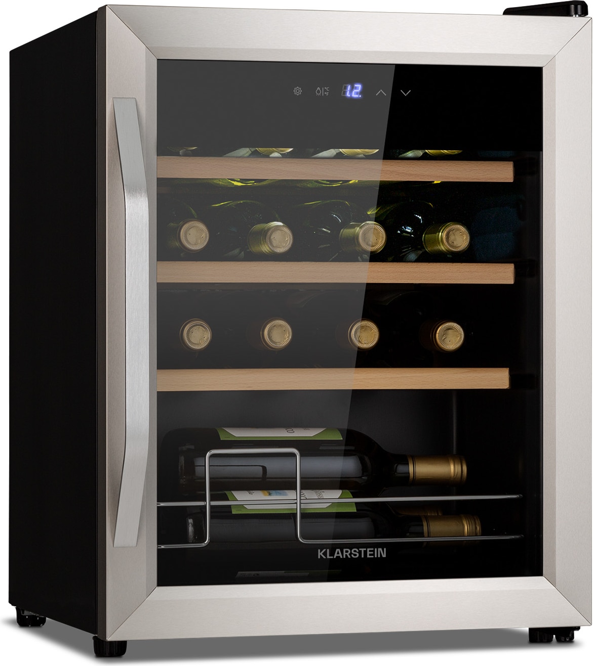 Klarstein Vinamour 16 Uno Weinkühlschrank 16Fl./42l 5-18°C 41dB Glas Edelstahl