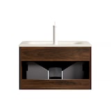 thumbnail of Badezimmer-Waschtisch 37x60x46 Roma Travertin Becken Sperrholzschrank Soft-Close LED Vormontiert Walnuss