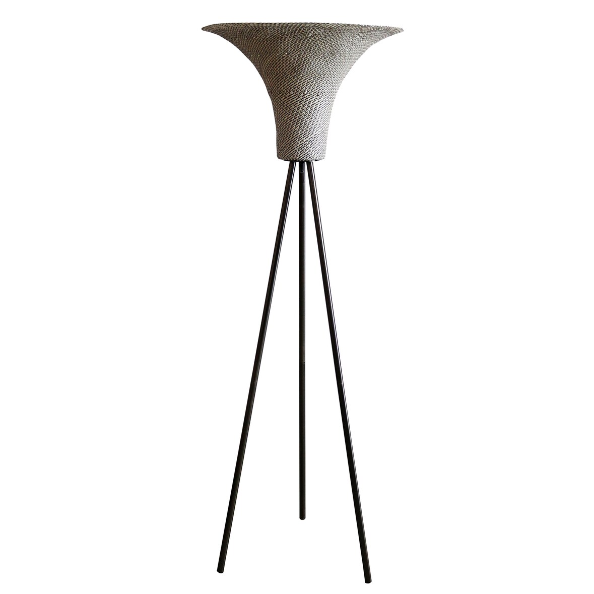 SalesFever Staande lamp met rieten kap 152 cm | lampenkap palmblad | zwart gesatineerd metalen frame | B 55xD55xH152cm | naturel-zwart