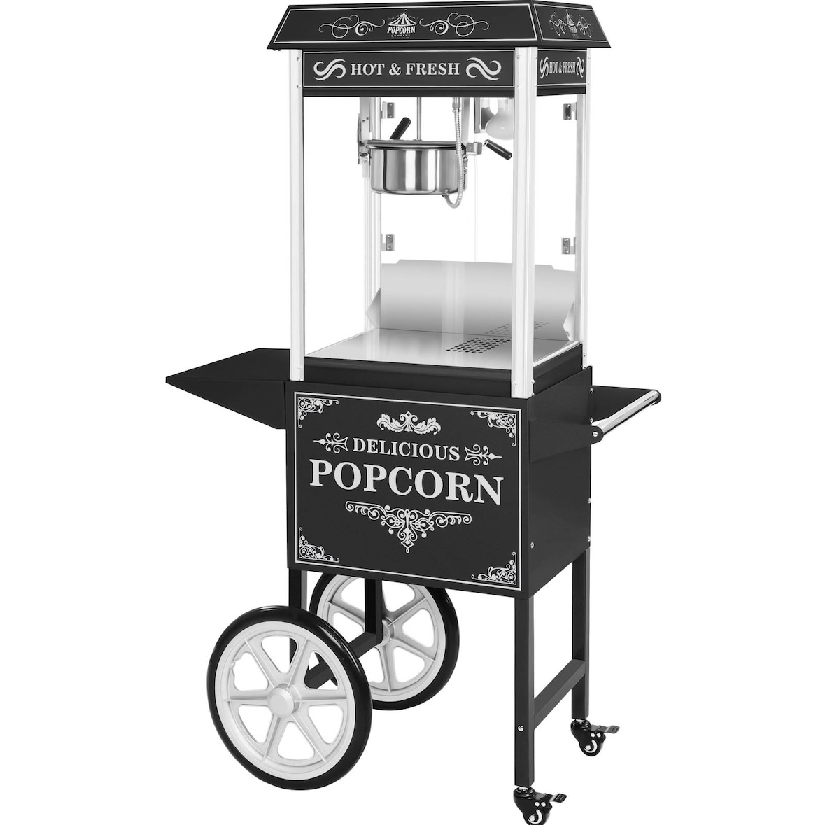 Royal Catering Popcornmaschine mit Wagen - 1500 W - 5 kg/h - Retro-Design - schwarz -