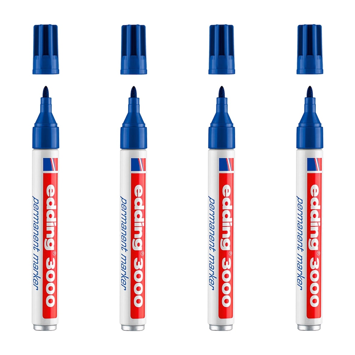 EDDING 3000 - Set de 4 Rotuladores Permanentes Punta Redonda 1.5-3 mm. Azul