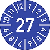 thumbnail of Dreifke® Prüfplakette Jahr 27 mit Monaten, blau, Dokumentenfolie, Ø 10 mm, 10 St./Bo.