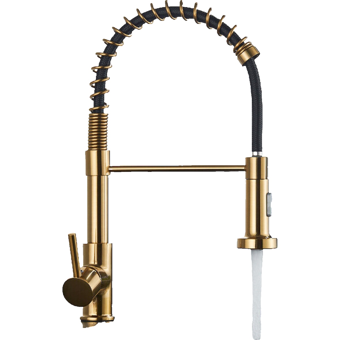 KLARWERK® Bernd | Gastronomie Küchenarmatur Gold gebürstet mit Feder | Edelstahl Wasserhahn Küche | Mischbatterie 360° drehbar |Hochdruck 2 Anschlüsse