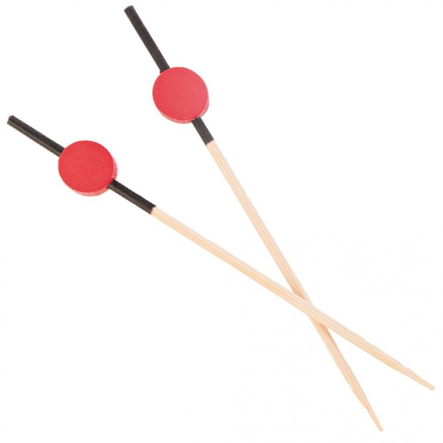 BIO Bambus-Fingerfoodspieße KREIS, rot-schwarz, L 9 cm  Ø 2 mm, 10 x 100 Stück