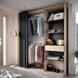 thumbnail of Dmora Kleiderschrank Wetterhorn, Rahmen für begehbaren Kleiderschrank mit Vorhang, offene Garderobe, 160 x 50 x 205 cm, Eiche und Anthrazit