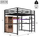 thumbnail of Hochbett 140x200 aus Metall mit LED-Beleuchtung, Schreibtisch und Stauraum, modernes Etagenbett mit Regalen und Schubladen Schwarz