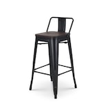 thumbnail of Set de 4 Taburetes de Bar de Metal Negro Mate Estilo Industrial con Respaldo y Asiento de Madera Oscura - Altura 66cm