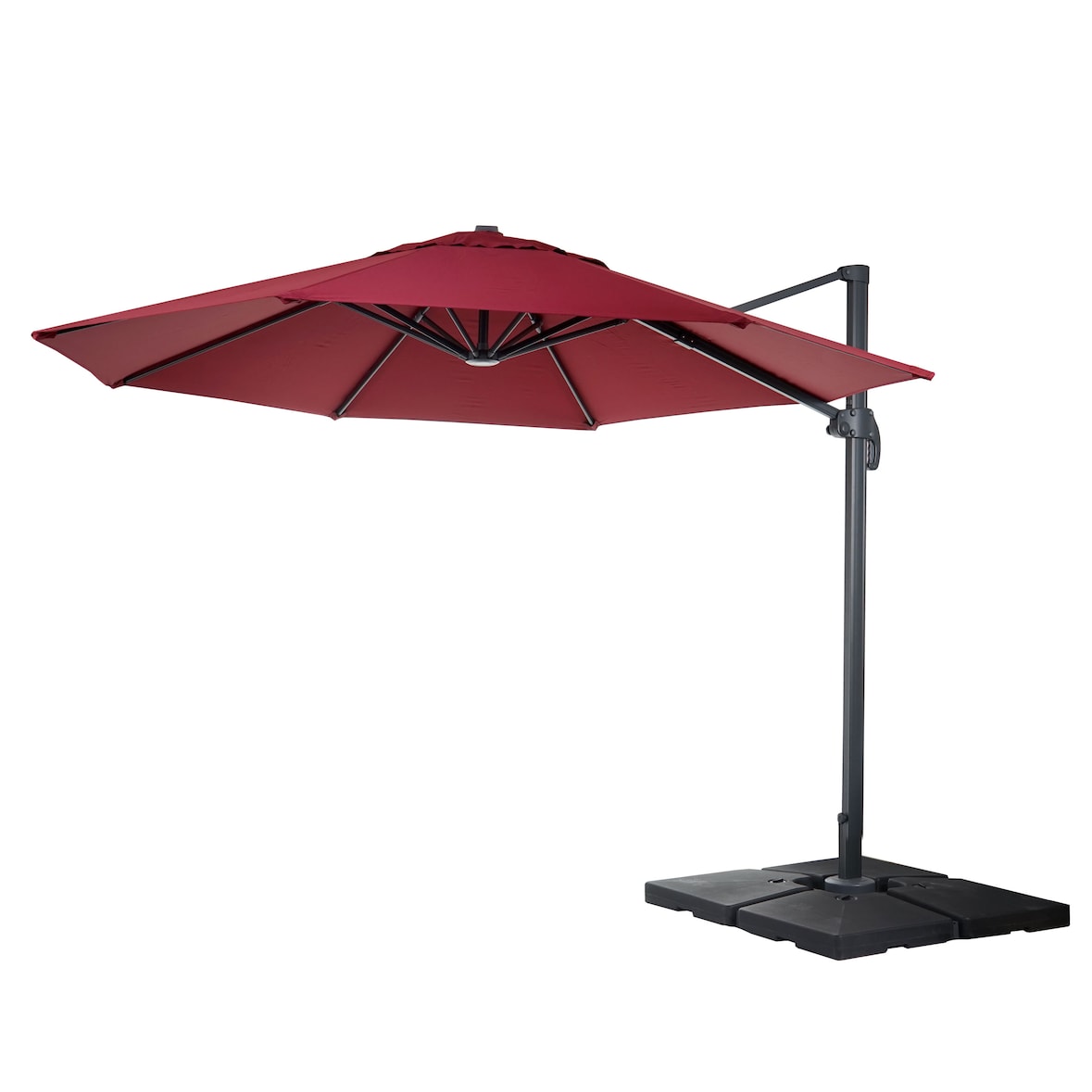 Gastronomie-Ampelschirm HWC-A96, Sonnenschirm, rund Ø 4m Polyester Alu/Stahl 27kg ~ bordeaux mit Ständer, drehbar