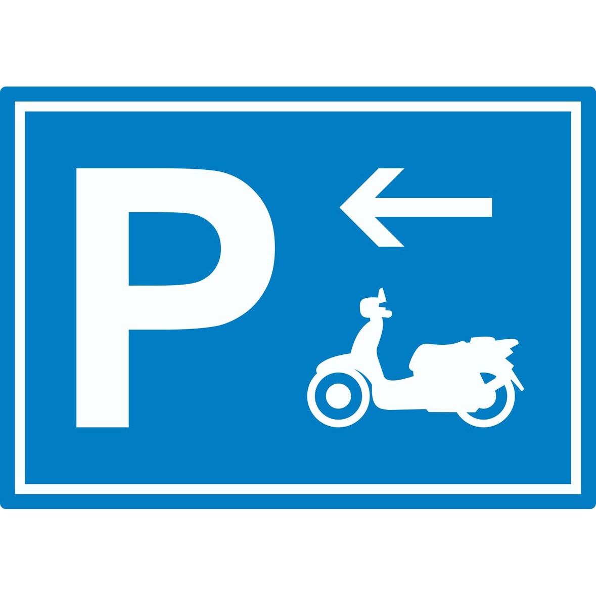 Motorroller Parkplatz mit Richtungspfeil links Aufkleber waagerecht A4 (210x297mm)