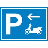 thumbnail of Motorroller Parkplatz mit Richtungspfeil links Aufkleber waagerecht A4 (210x297mm)