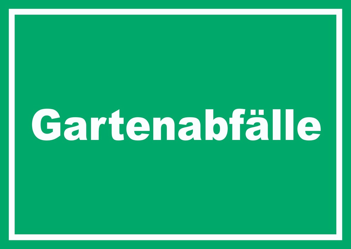 Gartenabfälle Mülltrennung Schild mit Text waagerecht A3 Rückseite selbstklebend