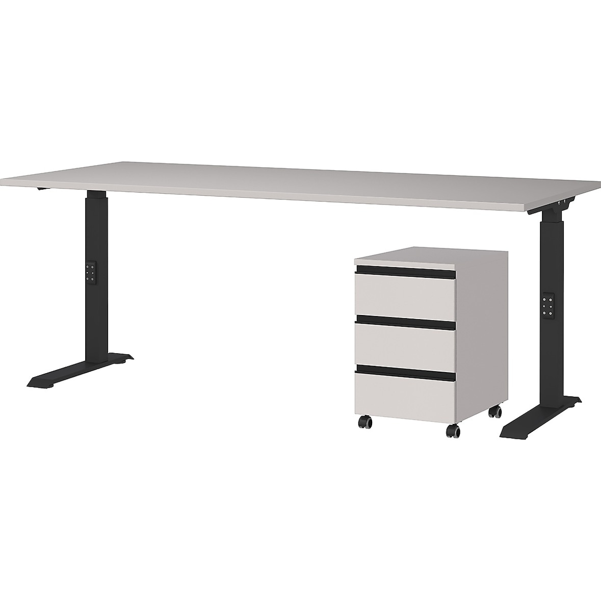 Büromöbel Set 2-teilig | Schreibtisch 180x80cm & Rollcontainer Greige/Schwarz | Einstellbar 68-91 cm & Soft-Close | Made in Germany Kadima Design