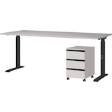 thumbnail of Büromöbel Set 2-teilig | Schreibtisch 180x80cm & Rollcontainer Greige/Schwarz | Einstellbar 68-91 cm & Soft-Close | Made in Germany Kadima Design