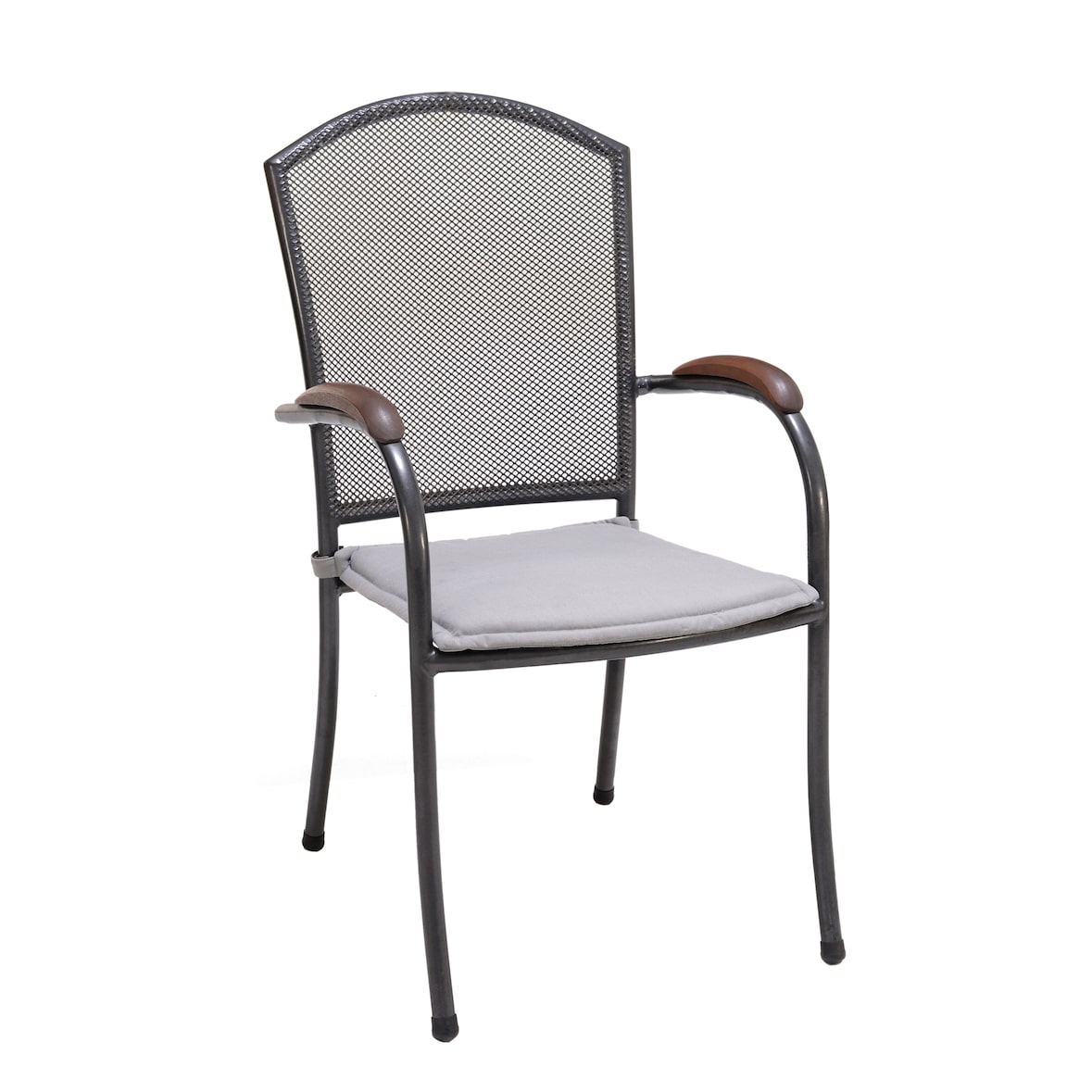 METRO PROFESSIONAL Cadeirão empilhável com almofada Cassiopia, aço/madeira de eucalipto, cinzento