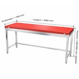 thumbnail of Mesa de trabajo de acero inoxidable 2000x500 mm con placa de corte roja y refuerzo PREMIUM - GOLDINOX