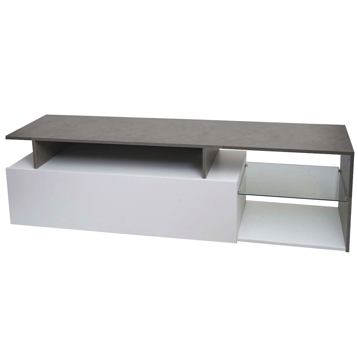 TV-Rack HWC-L35, Lowboard Fernsehtisch Sideboard TV-Schrank Kommode, Holz 47x170x40cm Staufach, Beton-Optik weiß