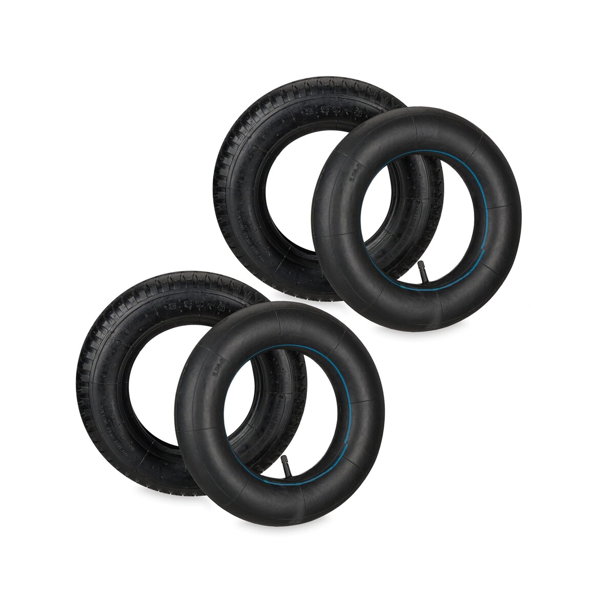 Relaxdays Schubkarrenrad mit Schlauch, 2er Set Ersatzreifen, 3.50-8", luftbereift, für Schubkarre, bis 154 kg, schwarz